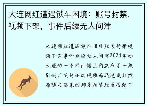 大连网红遭遇锁车困境：账号封禁，视频下架，事件后续无人问津