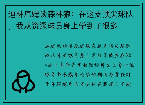 迪林厄姆谈森林狼：在这支顶尖球队，我从资深球员身上学到了很多